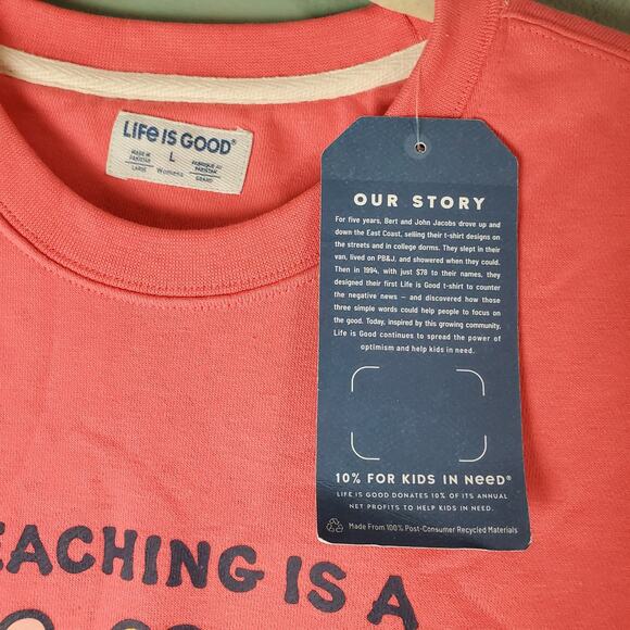 Life Is Good Womens Teaching Is A Work Of Heart LS Crew Sweatshirt Size Large - Picture 3 of 6